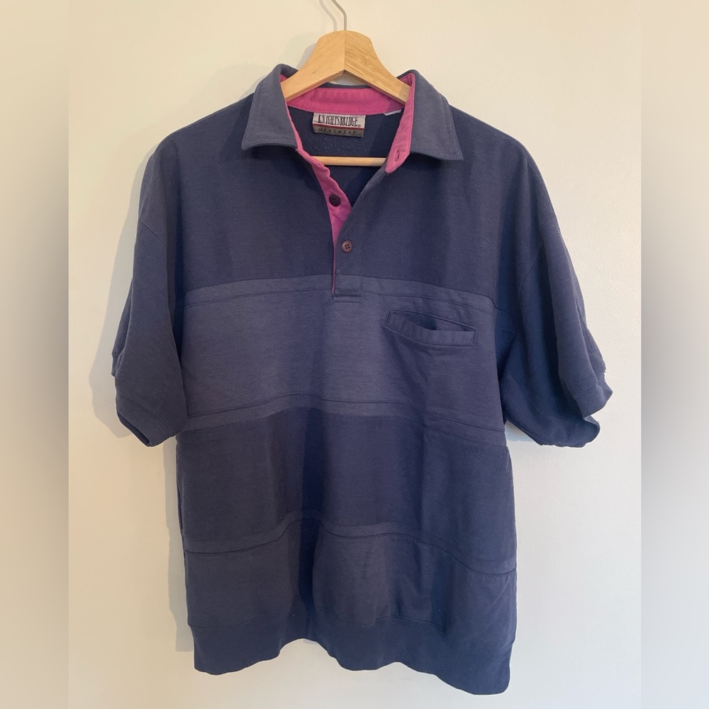 Navy and Pink Men's Shirt